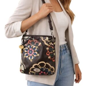 Fossil Key-Per Floral Crossbody Shoulder Bag Brown Boho